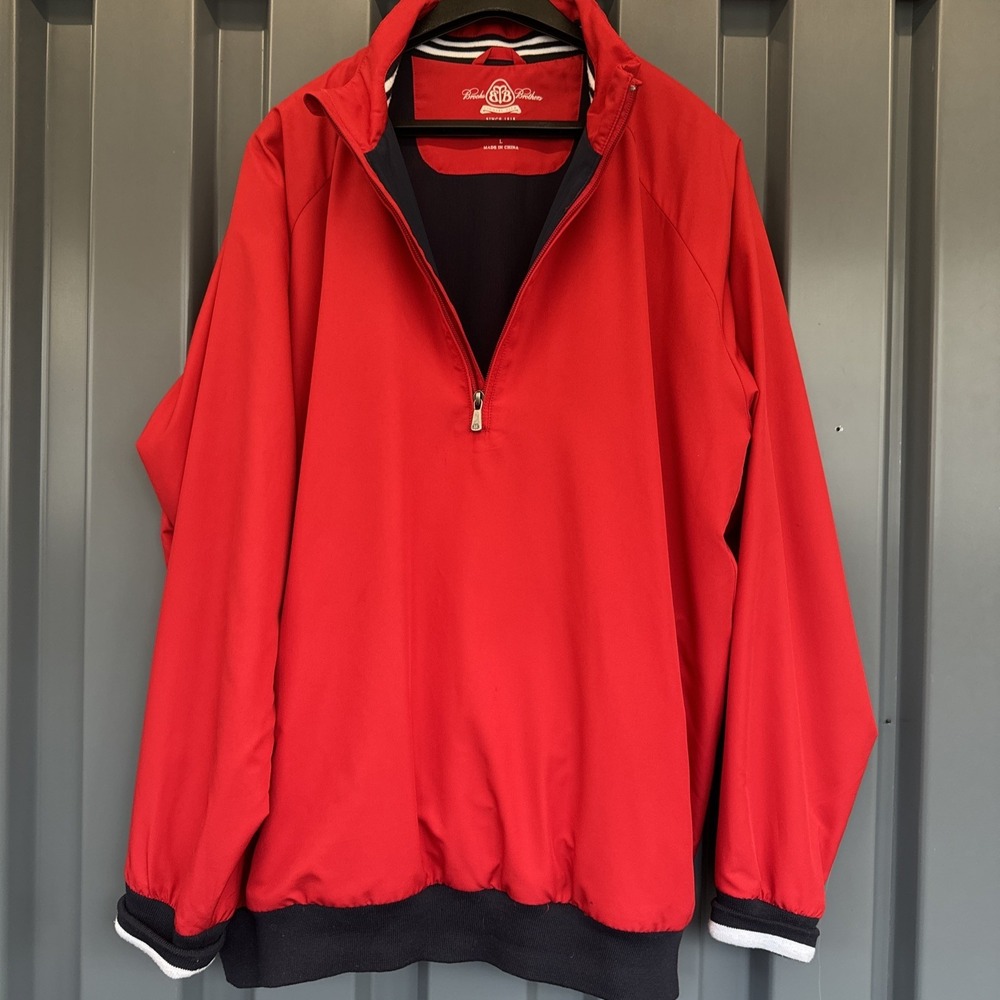 Brooks Brothers Country Club Pullover Mens Large Quarter Zip Red ProSport Jacket